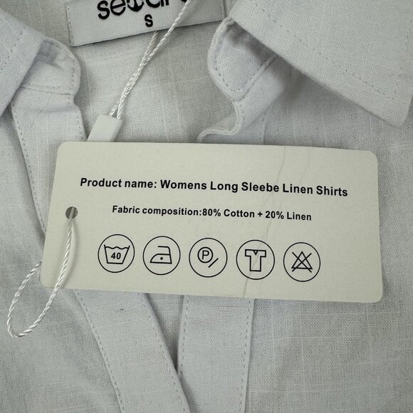 Womens Button Down Long Sleeve Shirts Casual V Neck Cotton Linen Roll Sleeve S - Picture 4 of 9